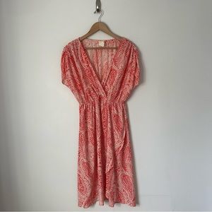 Needle & Thread Womens Dress Large Red White Paisley Wrap Midi Wedding Guest
